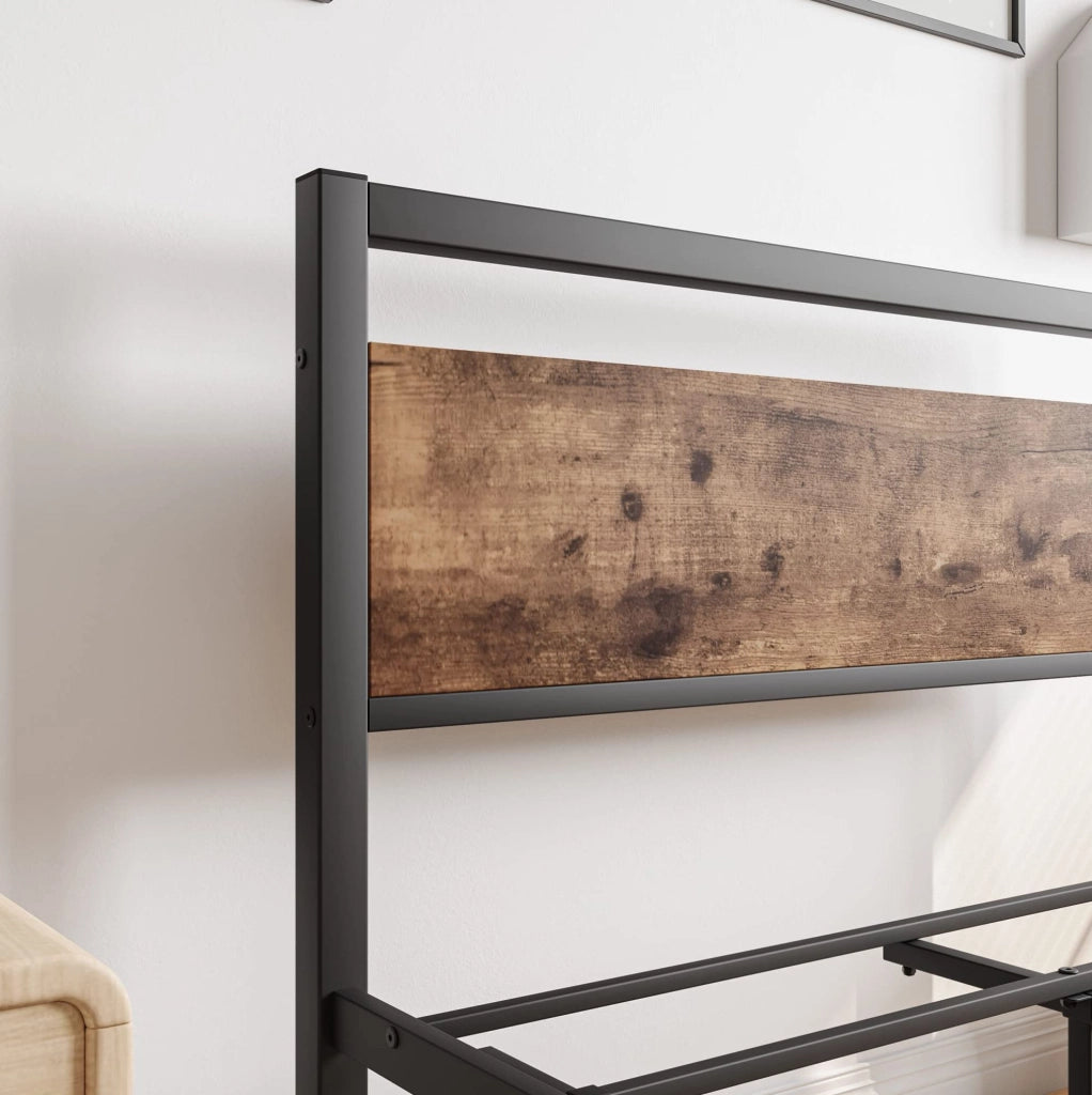 Letto singolo 90x200 cm in metallo e MDF con rete a doghe