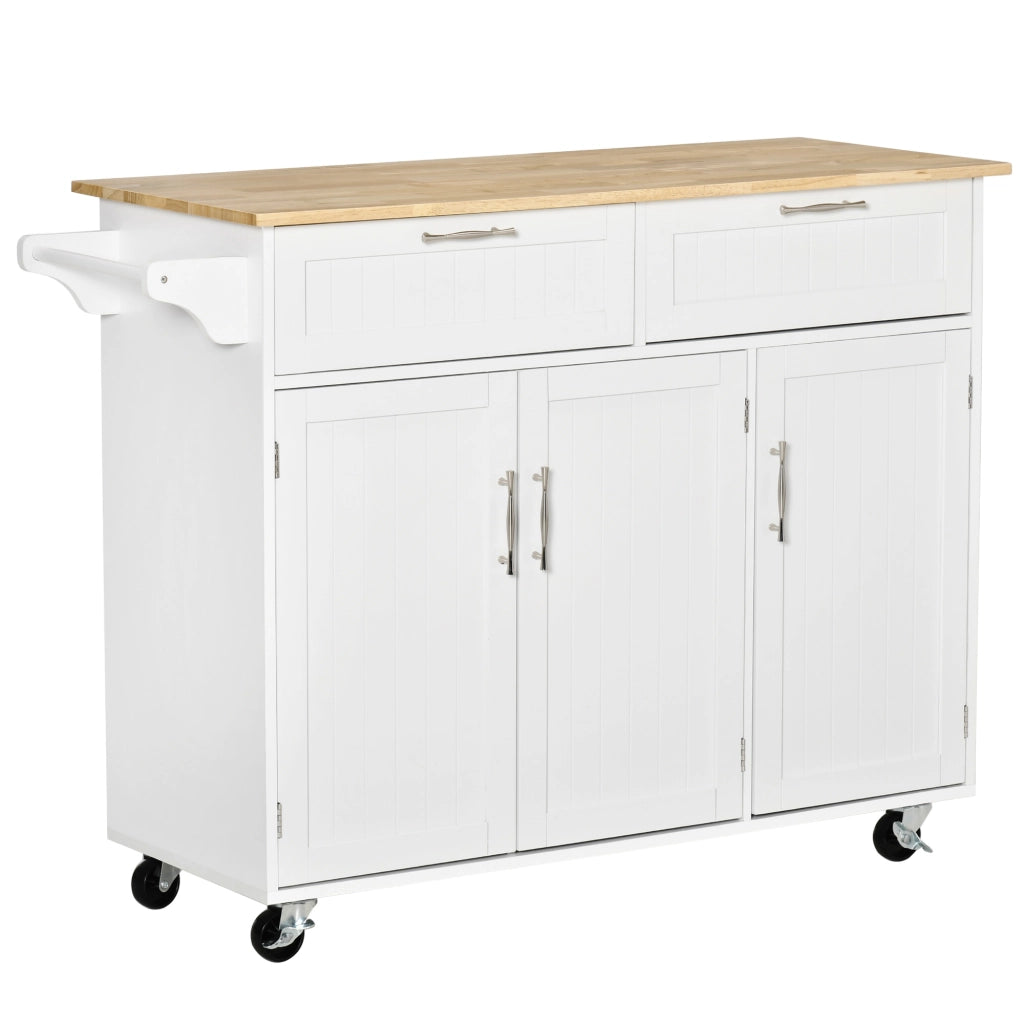 EasyComfort Carrello da Cucina Multiuso in Legno con 2 Cassetti, 3 Antine e 4 Ruote 121x46x91cm - Bianco