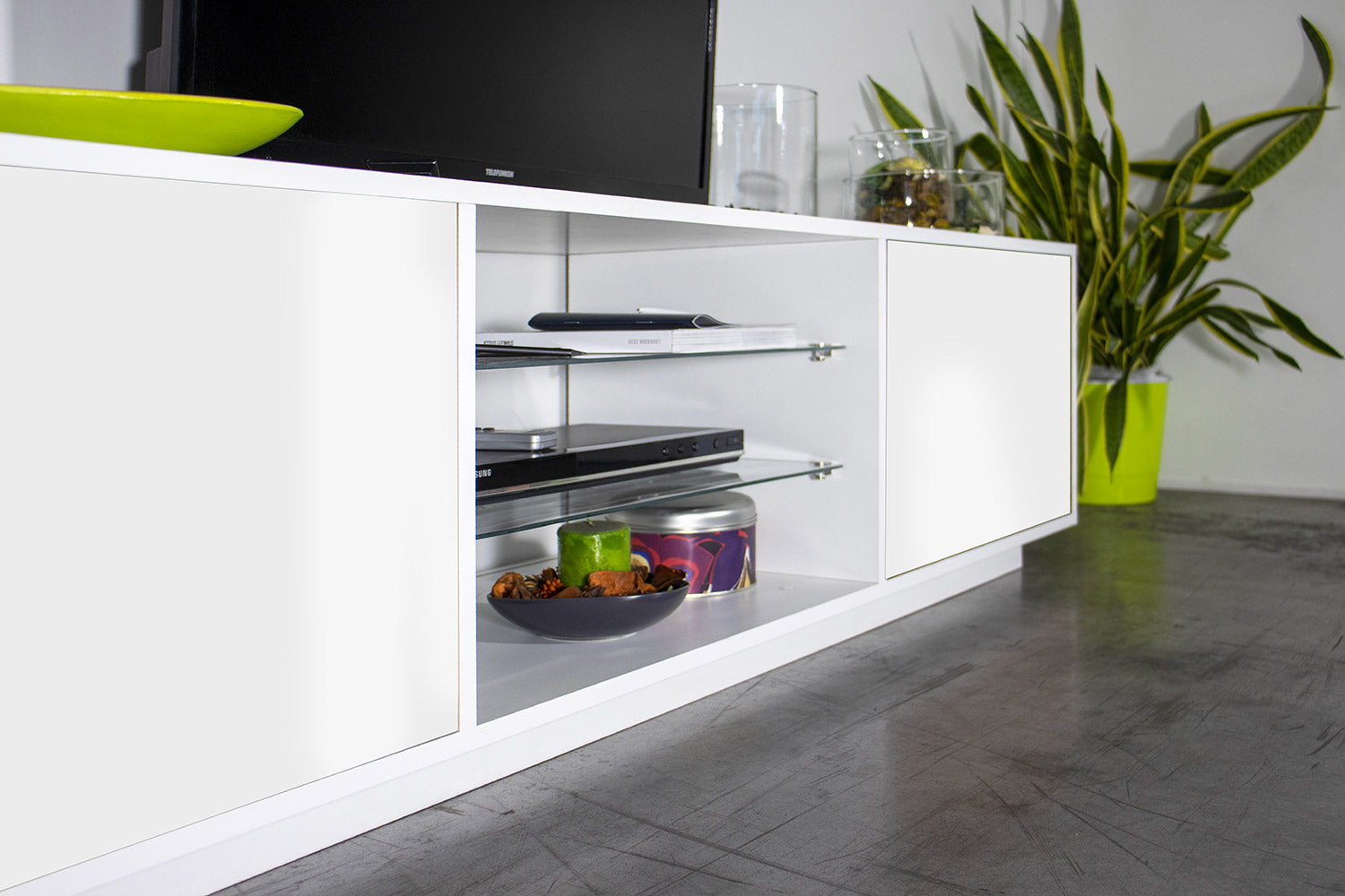 Mobile TV 2 Ante 180x41,4x46 cm Bloom Bianco Lucido