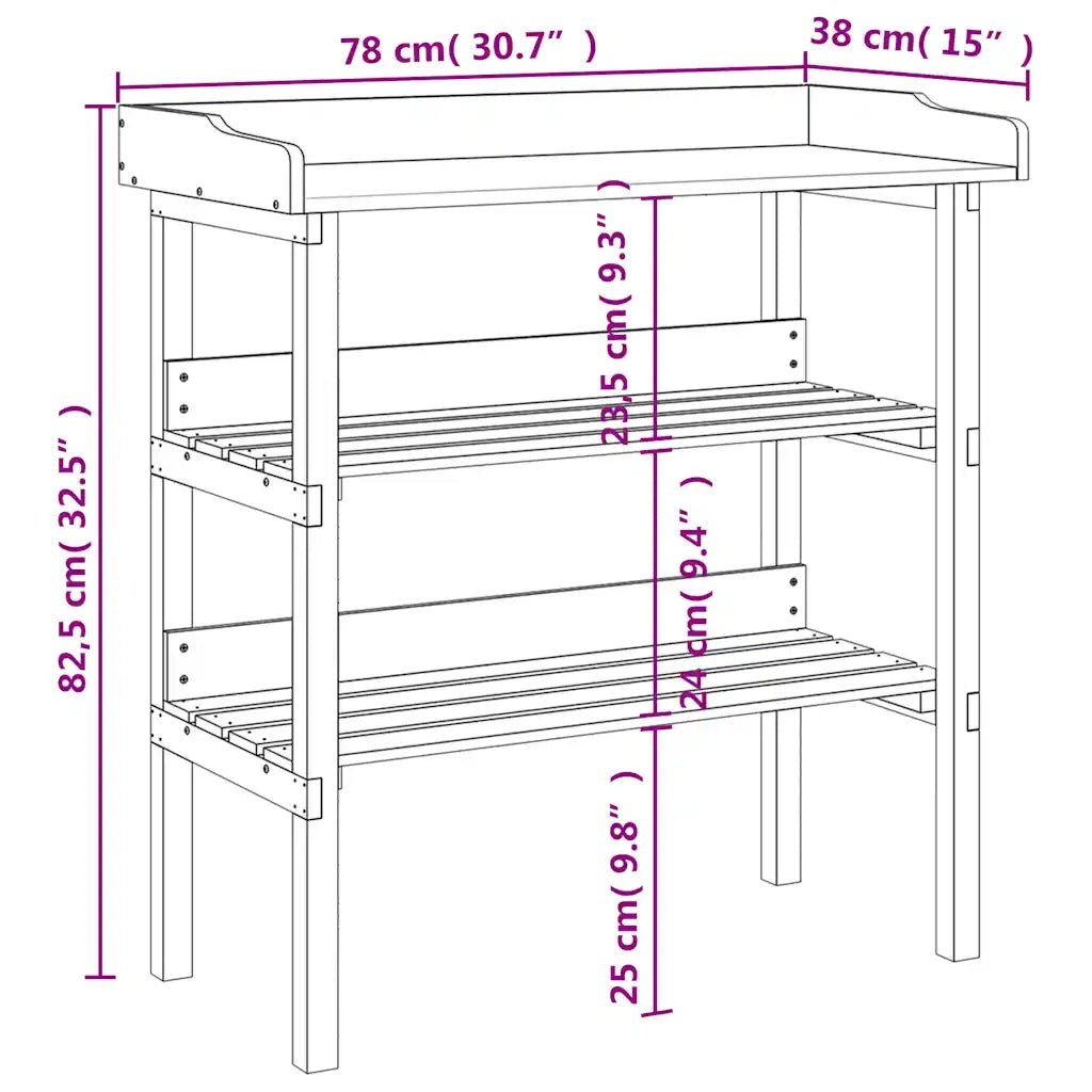 Tavolo Piante con Ripiani Marrone 78x38x,82,5cm Massello Abete CFW7148239