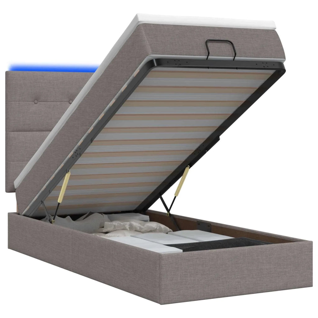 Letto Ottomano con Materasso e LED Tortora 100 x 200 cm Tessuto 3458052