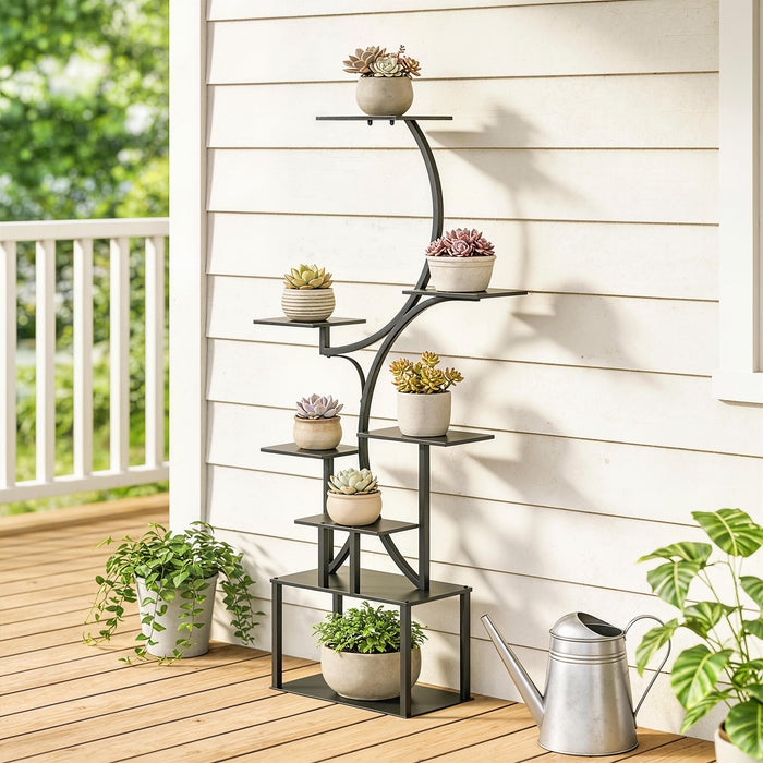 Portapiante a 8 Livelli 74x26x158,5 cm con Design a S per Interni ed Esterni in Metallo Nero