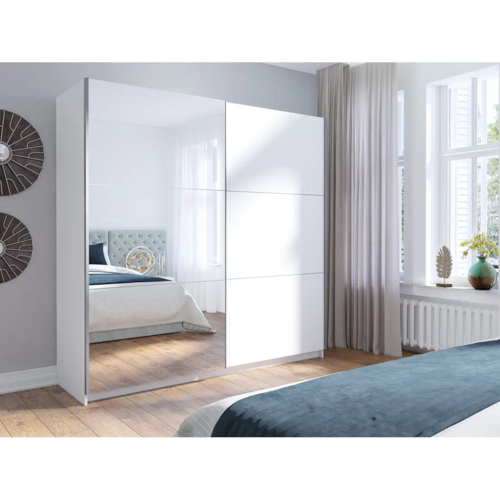 Armadio con 2 porte scorrevoli con specchio - 150 cm - bianco opaco alpino - collezione ARSALA