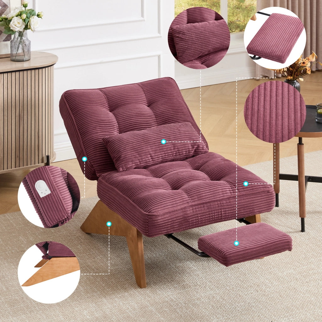 POLTRONA Reclinabile in corduroy 127x73x90 cm Rosso vino
