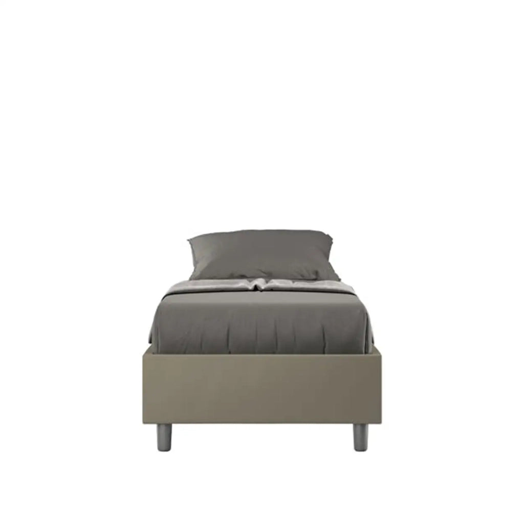 Letto singolo contenitore imbottito 80x210 similpelle cappuccino Azelia