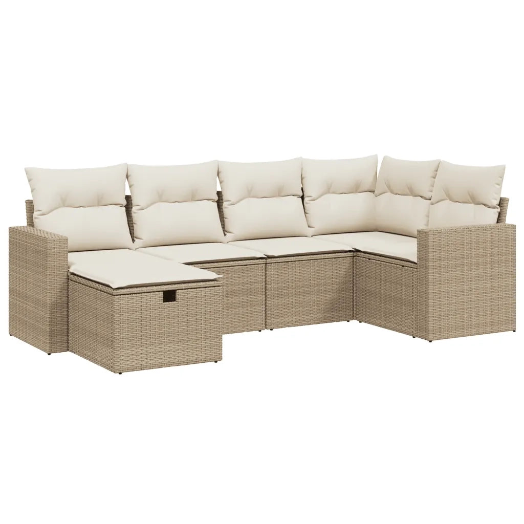 Set Divano da Giardino 6 pz con Cuscini Beige in Polyrattan