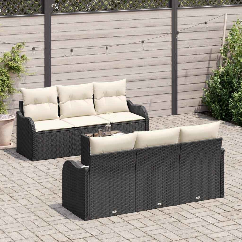 Set di divani da giardino 7 pezzi con cuscini neri in polyrattan