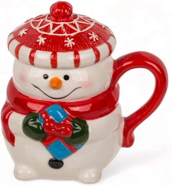 Moka di alta qualità con design natalizio - Bambola di neve con cappello come coperchio - 300 ml
