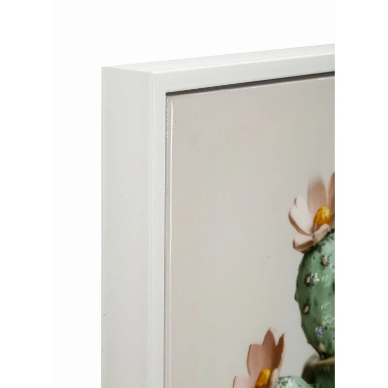 Stampa Su Tela Laccata Con Cornice Vasetto Cactus -c- cm 40x2,8x40