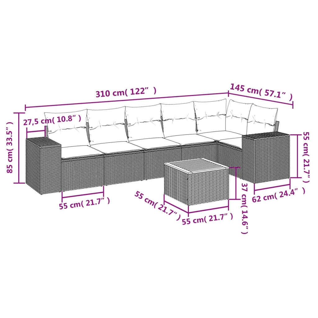 Set Divani da Giardino 7 pz con Cuscini Grigio in Polyrattan
