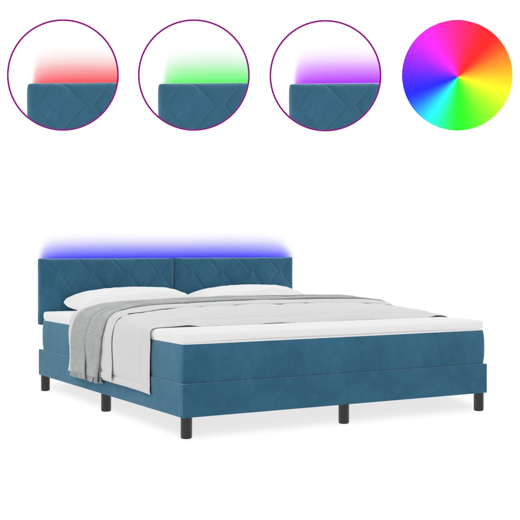 Letto Box Spring con Materasso e LED Blu Scuro 180x200 cm Velluto