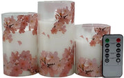 Candele a led con accensione a distanza e timer, set di candele in cera vera con batteria LED Cherry Blossom, 3 candele cilindriche realistico, fiamma calda (3 x 4,5, 6 pollici)