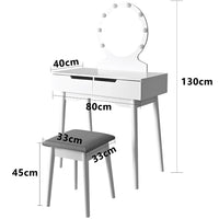 Consolle Trucco Specchio e Sgabello Led Mobile Makeup 2Cassetti 80x40 H 135cm