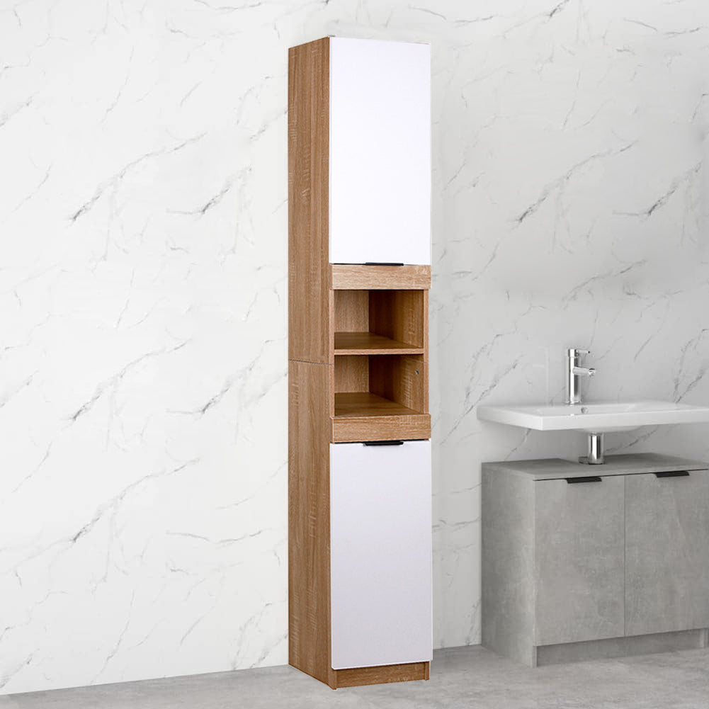 Mobile a Colonna Armadietto Salvaspazio da Bagno 4 Ripiani Interni 2 Ante H188cm