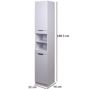 Mobile a Colonna Armadietto Salvaspazio da Bagno 4 Ripiani Interni 2 Ante H188cm