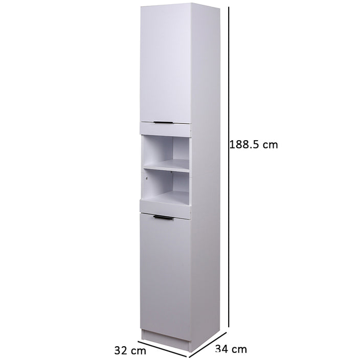 Mobile a Colonna Armadietto Salvaspazio da Bagno 4 Ripiani Interni 2 Ante H188cm