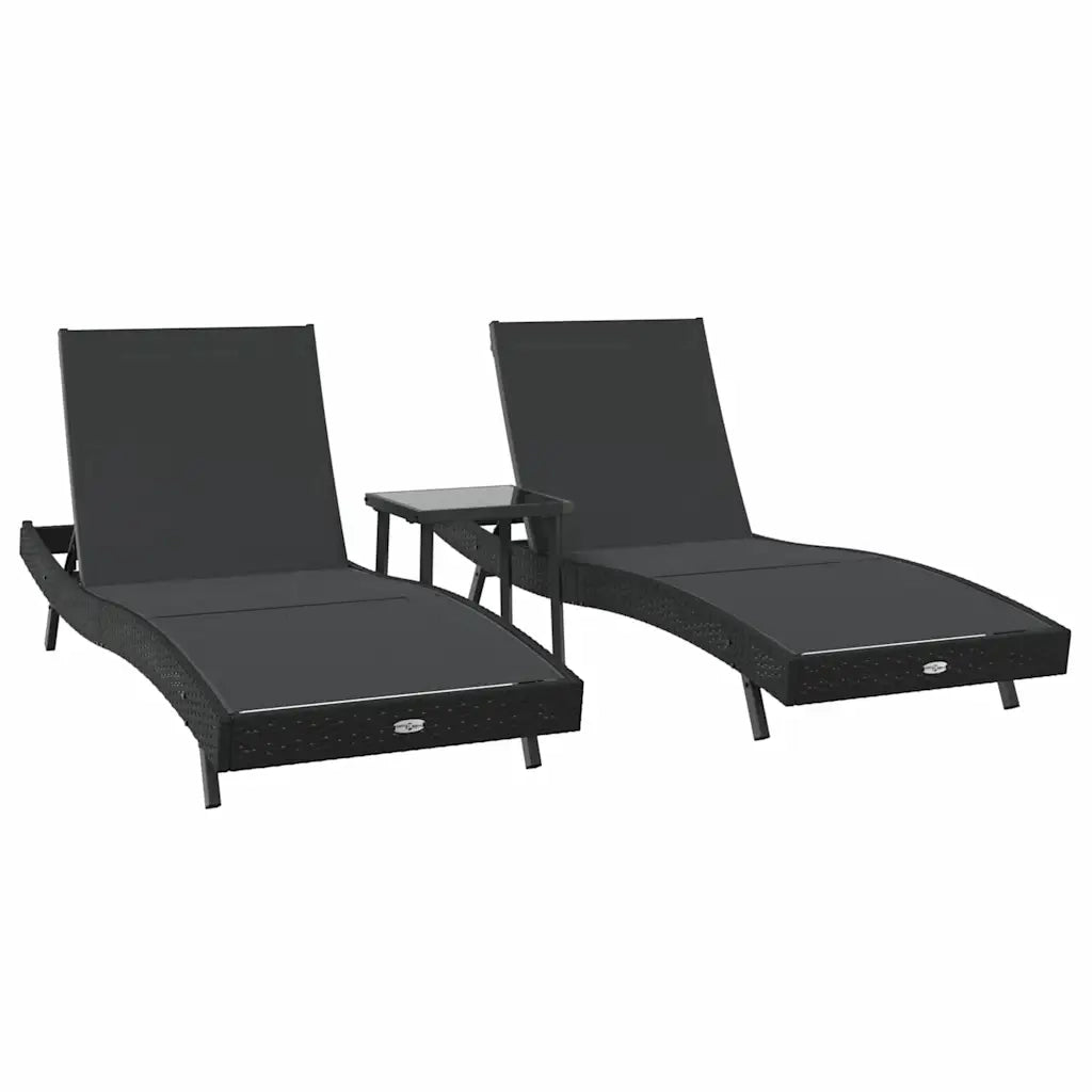 Lettino da sole 3 pcs Nero 197 x 70 x 82 cm polyrattan 3381203