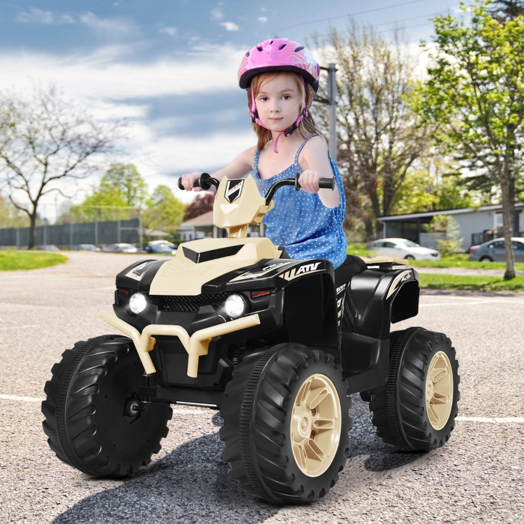 Quad elettrico atv 12 v per bambini con musica e luci led, Quad a batteria con sedile comodo 104x67x74cm Giallo terroso-Macchinine giocattoli