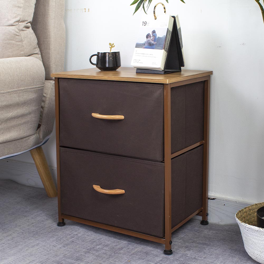 Mobile Cassettiera 2 Cassetti Metallo Legno e Tessuto 46x30 H 52cm Casa Ufficio