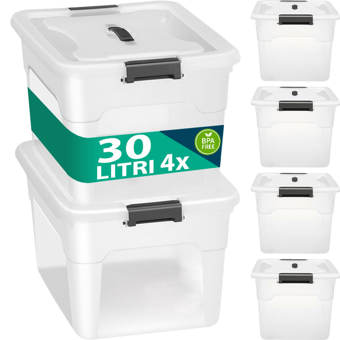 Set Scatole 4 x 30 L Portaoggetti in Plastica Cassetto Contenitore Salvaspazio