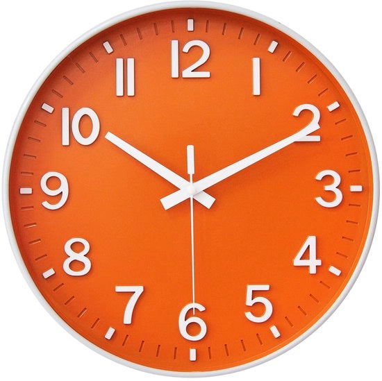 HZDHCLH orologio da parete silenzioso da 25cm con secondi non ticcantenti e cifre arabe per ufficio, classe, casa, soggiorno, camera da letto (arancione, 25 cm)