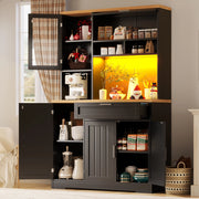OKWISH Credenza alta vetrina con 5 ante e 1 cassetto, LED USB controllato da app, MDF, 104x40x180 cm, nero