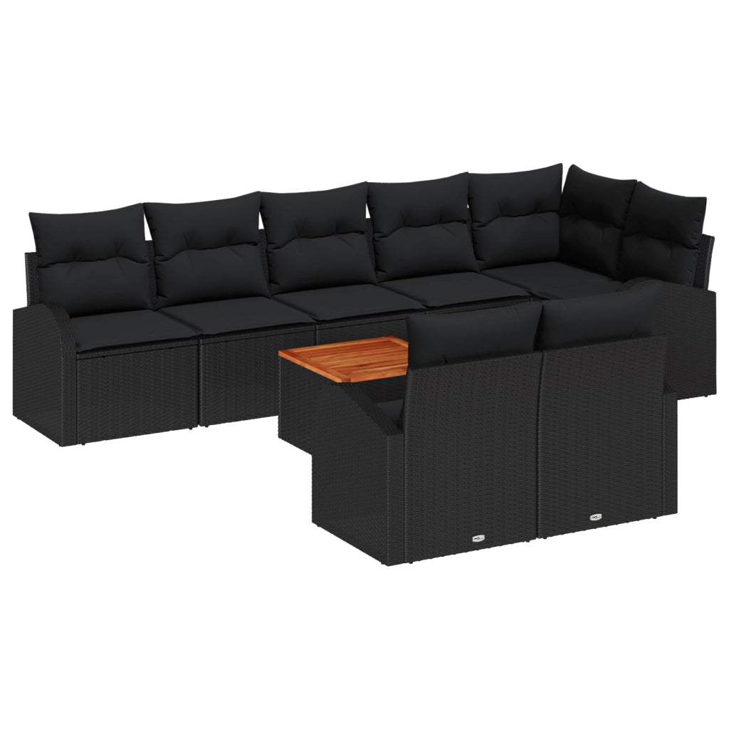 Set Divano da Giardino 9 Pezzi con Cuscini Nero Polyrattan Acacia