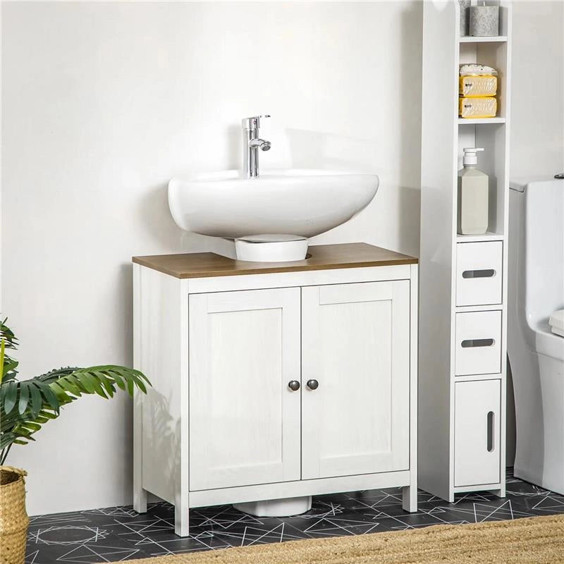MOBILE SOTTO LAVABO BAGNO IN LEGNO CON RIPIANO INTERNO REGOLABILE 60X30X60 CM BIANCO E COLOR NOCE