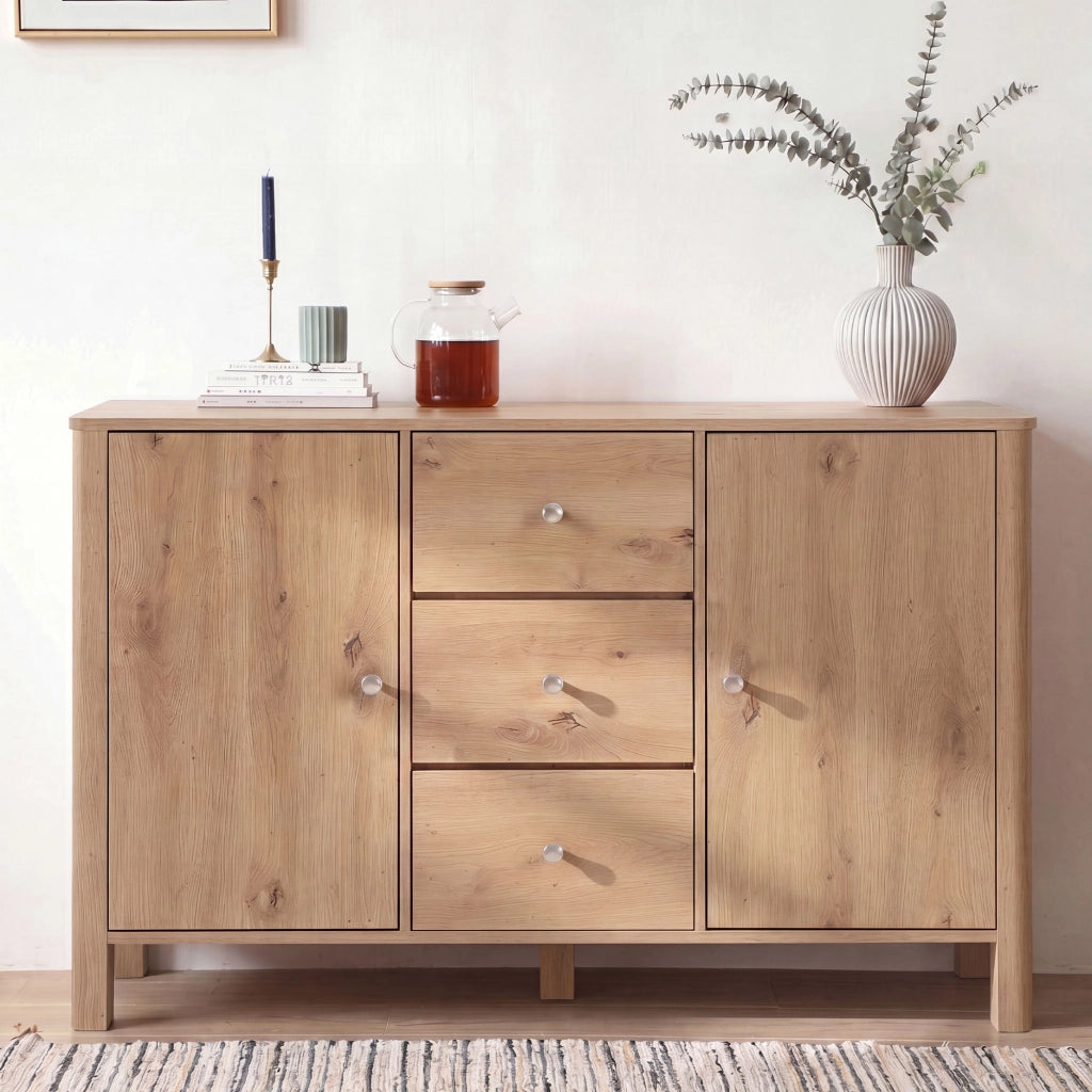 Credenza con 3 cassetti e 2 ante con ripiano interno per soggiorno sala da pranzo e camera da letto 120 × 40 × 80 cm