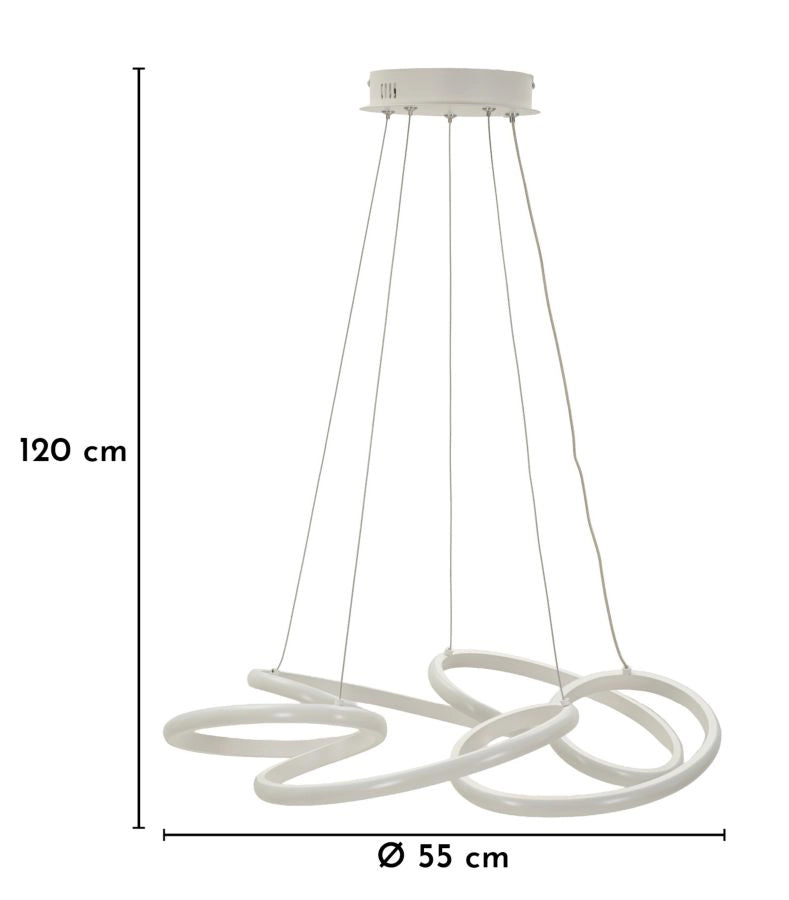Lampadario LED Glovy Bianco Ø55x120 cm in Alluminio e Ferro e PVC Bianco
