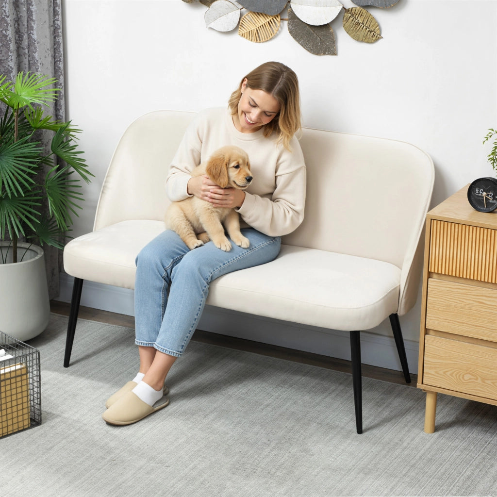 Divano 2 posti ¨C zephmum ¨C tessuto beige con gambe in legno e metallo