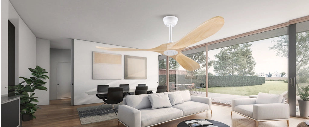 Ventilatore da soffitto 60 pollici senza luce, color legno naturale, impermeabile, extra grande, per esterni, motore DC silenzioso reversibile