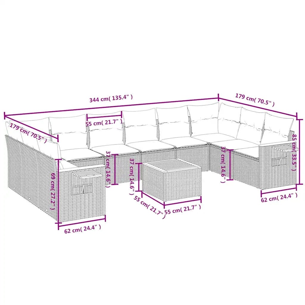 Set Divani da Giardino 11 pz con Cuscini in Polyrattan Grigio 3227174