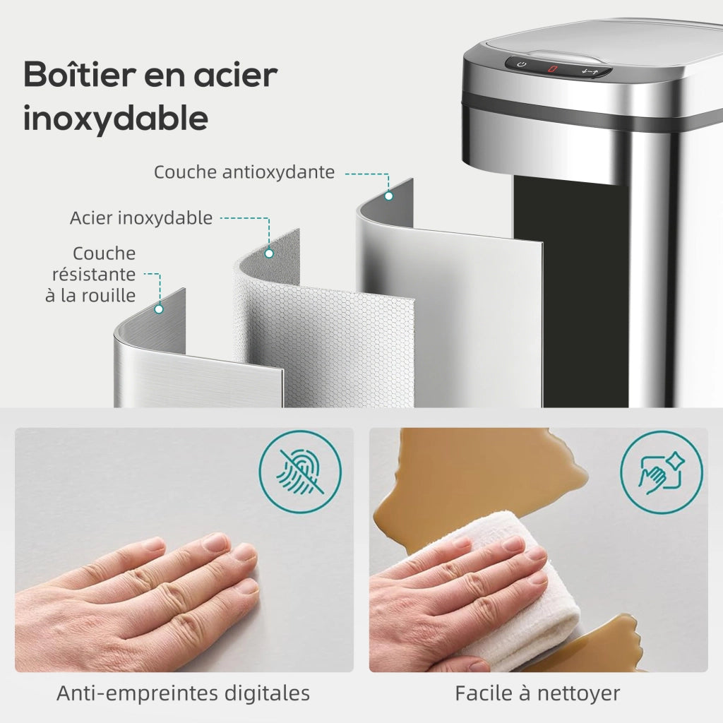 Pattumiera da Cucina Automatica 12 L in Acciaio Inossidabile ¨C zephmum ¨C 28x22x41 cm Argento