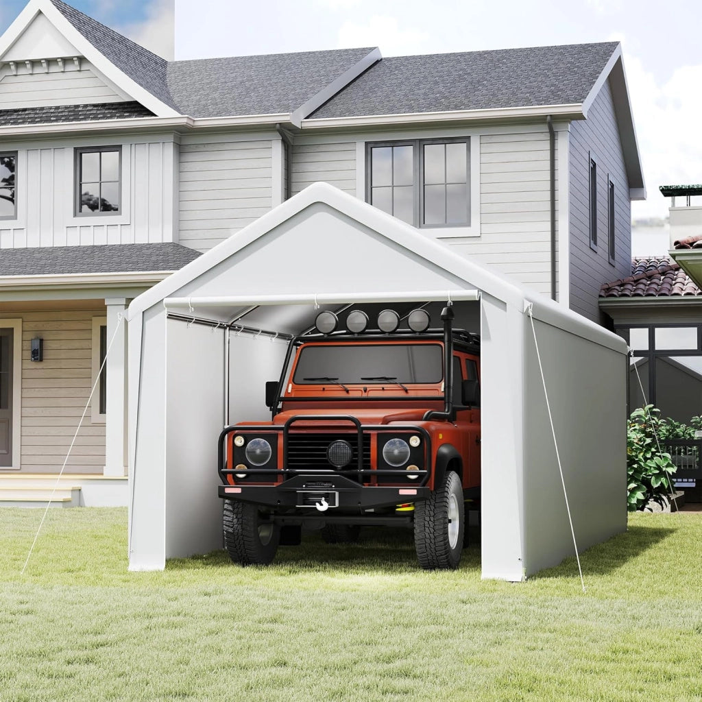 Carport, tenda da campeggio, 3 x 6 m, grande tenda da garage con pareti laterali rimovibili, resistente all'inverno, per auto, SUV, camion, bianco