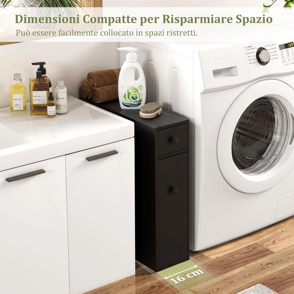 Armadio Sottile di Stoccaggio per Gabinetto, Armadietto Laterale da Bagno Multiuso in Legno (Nero)