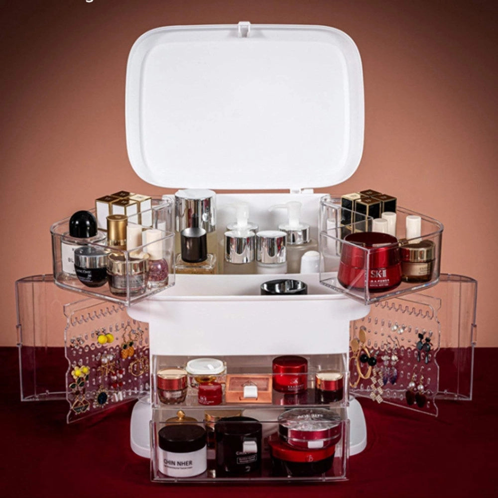 Trade Shop - Organizer Beauty Case Porta Trucco Accessori Gioielli Con Specchio Led Cassetti -