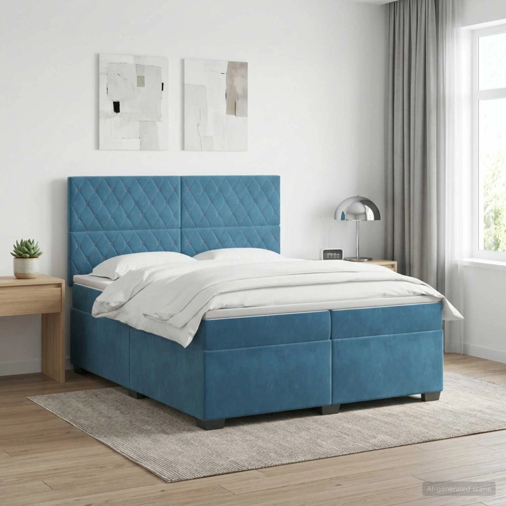 Letto box spring con materasso Blu 200 x 200 cm Velluto 3453708