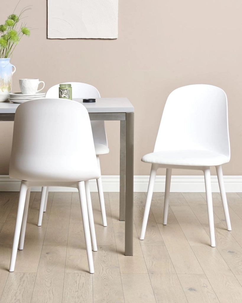 Set di 2 sedie da pranzo Seduta sintetica imbottita bianca Sedute da cucina Soggiorno moderno minimalista