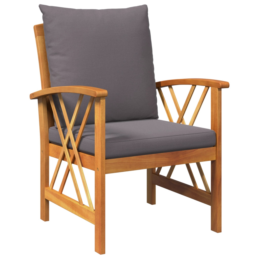 Set da giardino in 3 pezzi con cuscini in legno massello di acacia