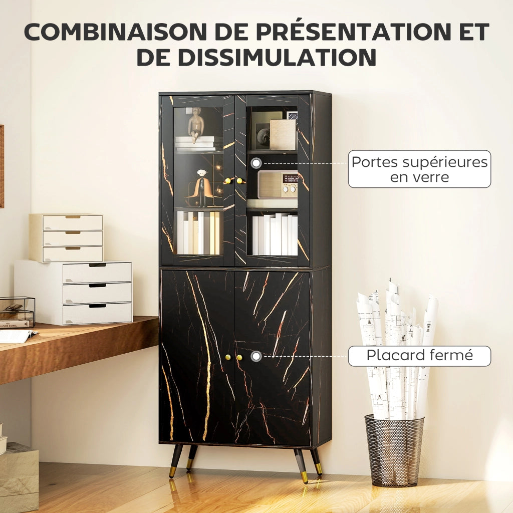 Libreria 6 livelli con ante vetrate e ripiani aperti ¨C zephmum ¨C 70x35x170 cm nero