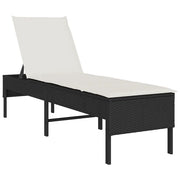 Lettino Prendisole | Sdraio da giardino | Lettino da sole con Cuscino Nero 55x200x44 cm in Polyrattan