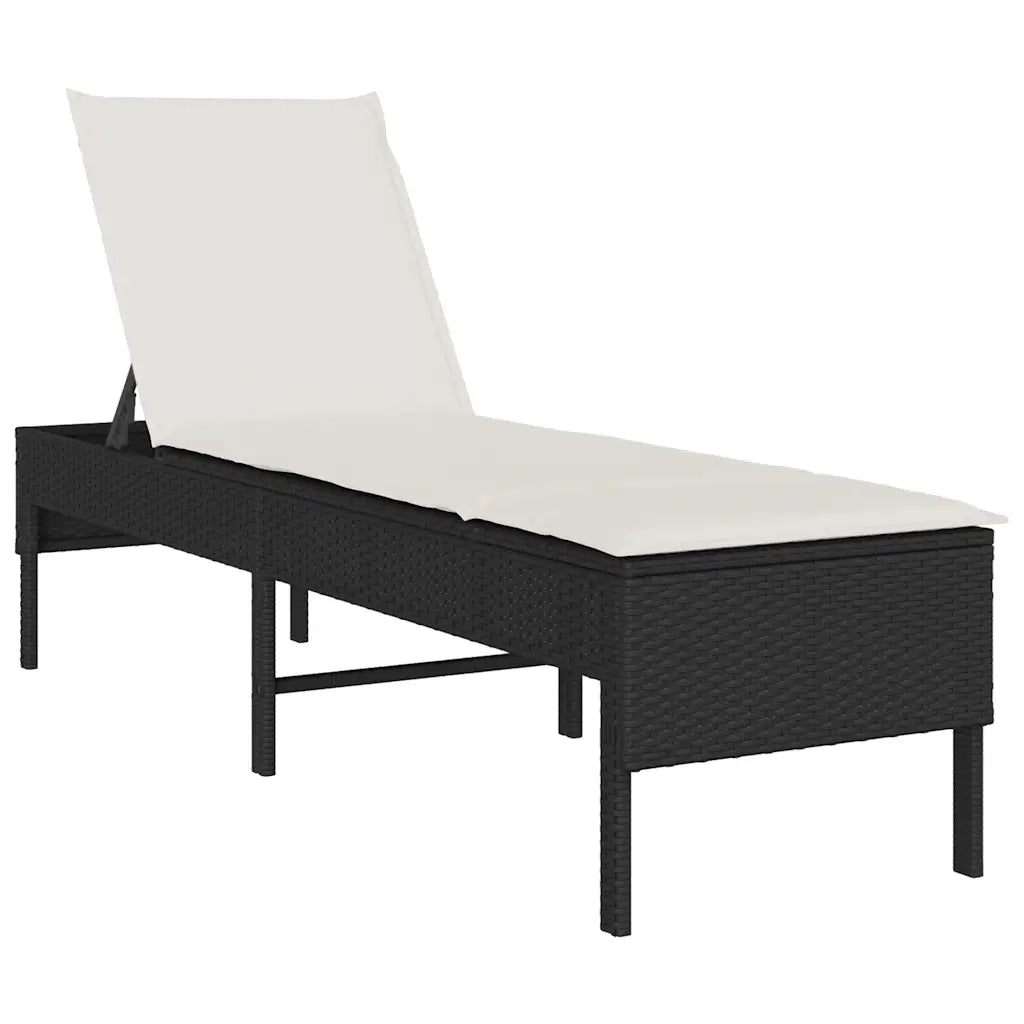 Lettino Prendisole | Sdraio da giardino | Lettino da sole con Cuscino Nero 55x200x44 cm in Polyrattan