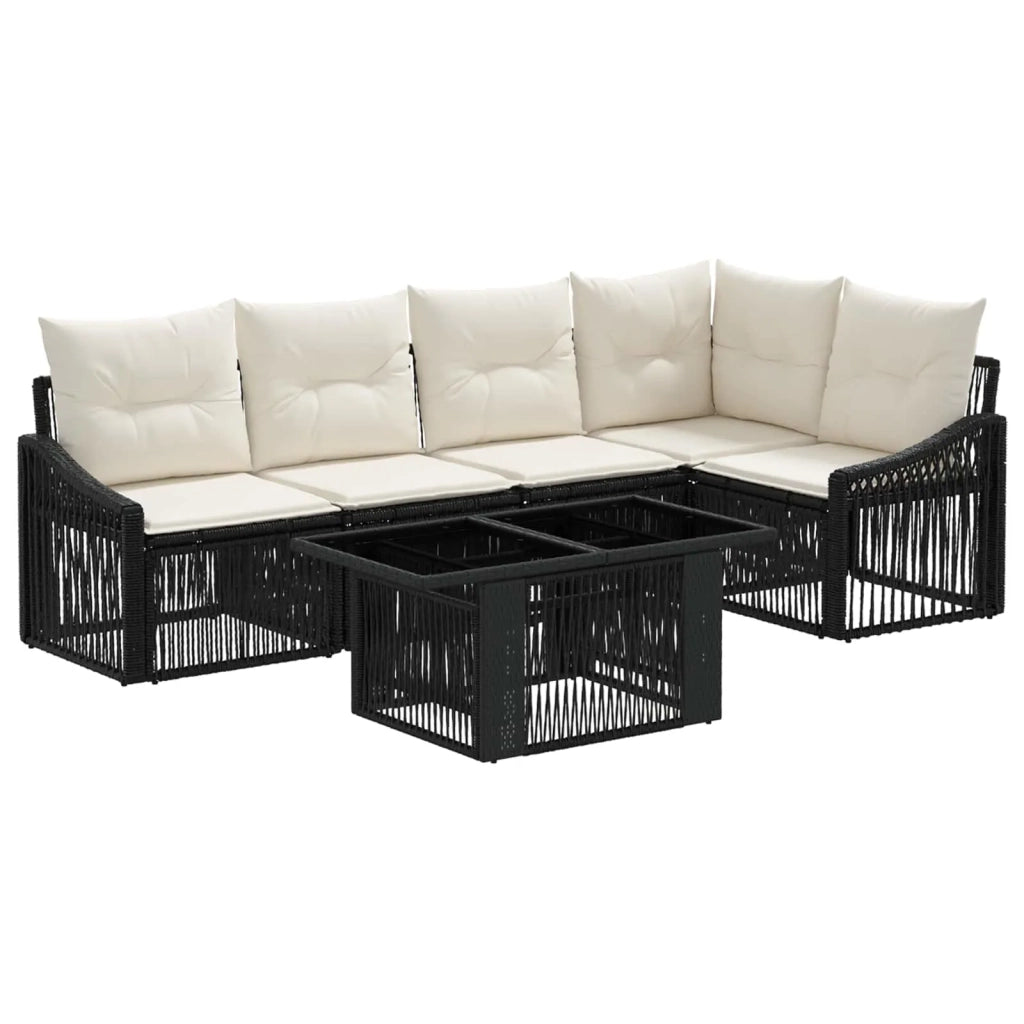 Set Divano da Giardino 6 pz Nero e Bianco Crema polyrattan 3437248