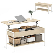 Tavolino da caff¨¨ con cerniera soft close e ripiano aperto ¨C zephmum ¨C 95x40x59 cm naturale e bianco