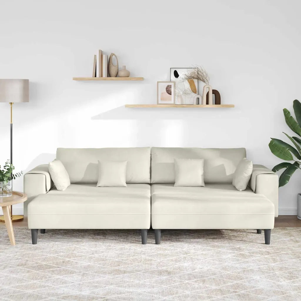 vidaXL Divano in Velluto con cuscino 3 pcs Crema 208 cm Velluto