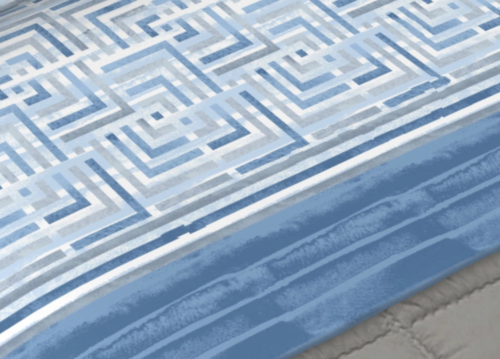 Completo Lenzuola Letto 100% Cotone Made Italy Disegno Lab CN - Matrimoniale - Azzurro
