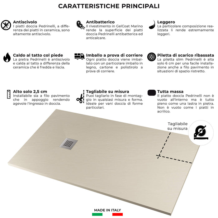 Piatto Doccia in Pietra 80x140 cm Pedrinelli Ardesia Stone Side Sabbia