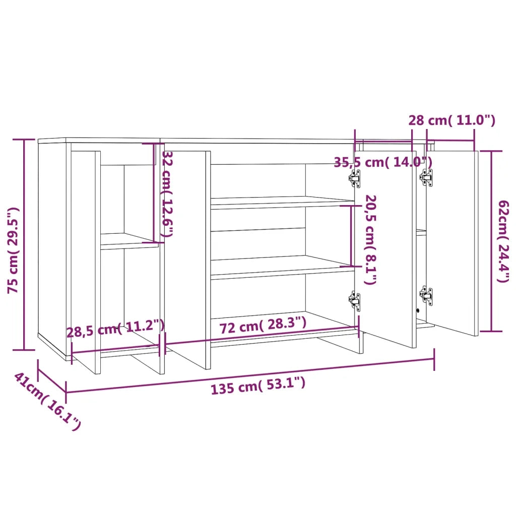 Credenza Bianco Lucido 135x41x75 cm in Truciolato