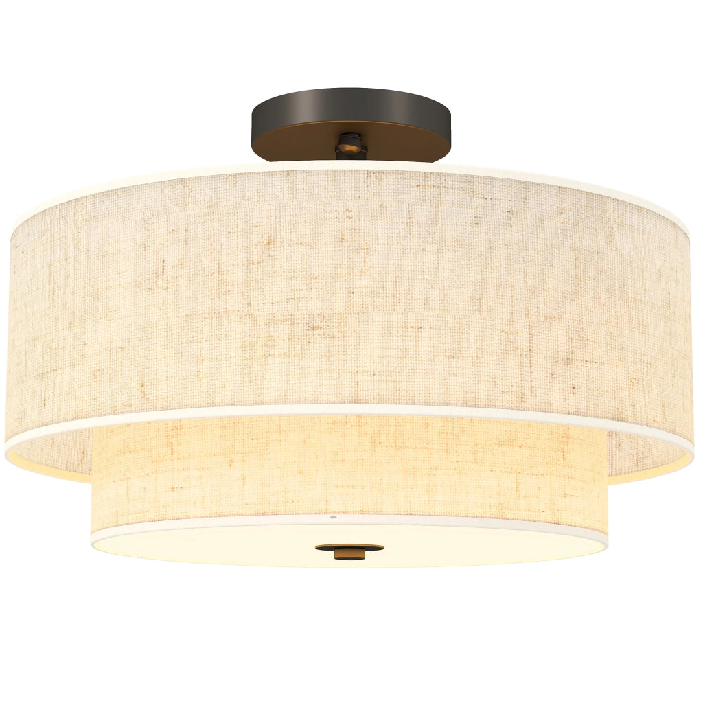 Lampada a sospensione ¨C Xylo ¨C doppio paralume effetto lino crema